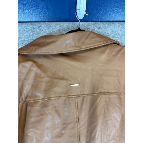 Deadwood Leather Trench Coat Womens XL Brown Lined Belted Winter Cozy Outdoor - Picture 6 of 8